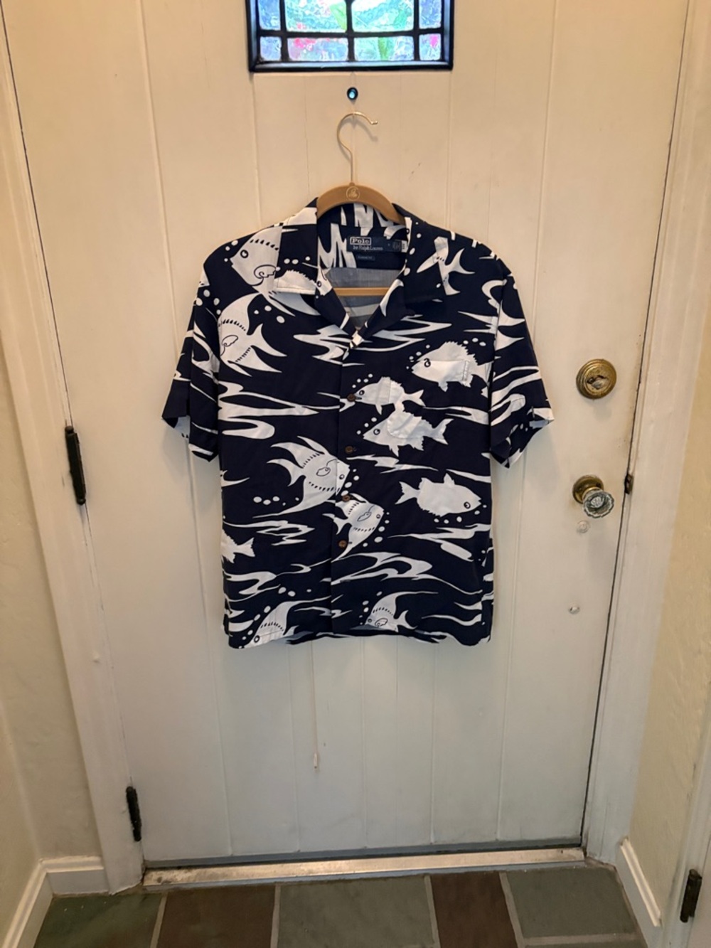 Polo by Ralph Lauren Navy and White Fish Print Short Sleeve Shirt